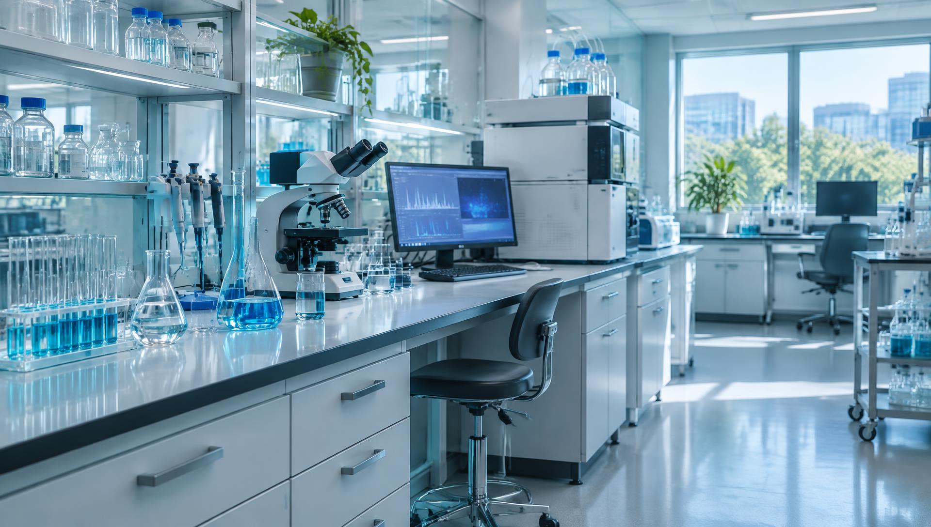 Laboratorio di analisi chimiche con strumentazione e vetreria