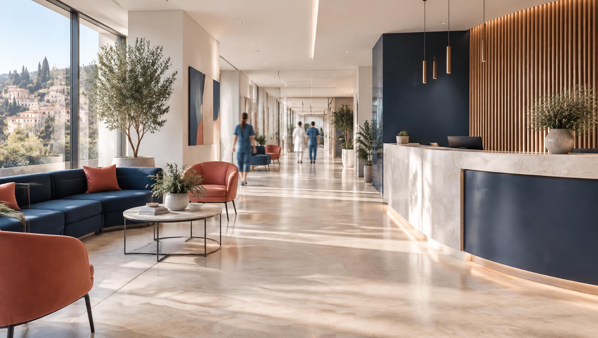 Ambiente di accoglienza luminoso di un centro medico