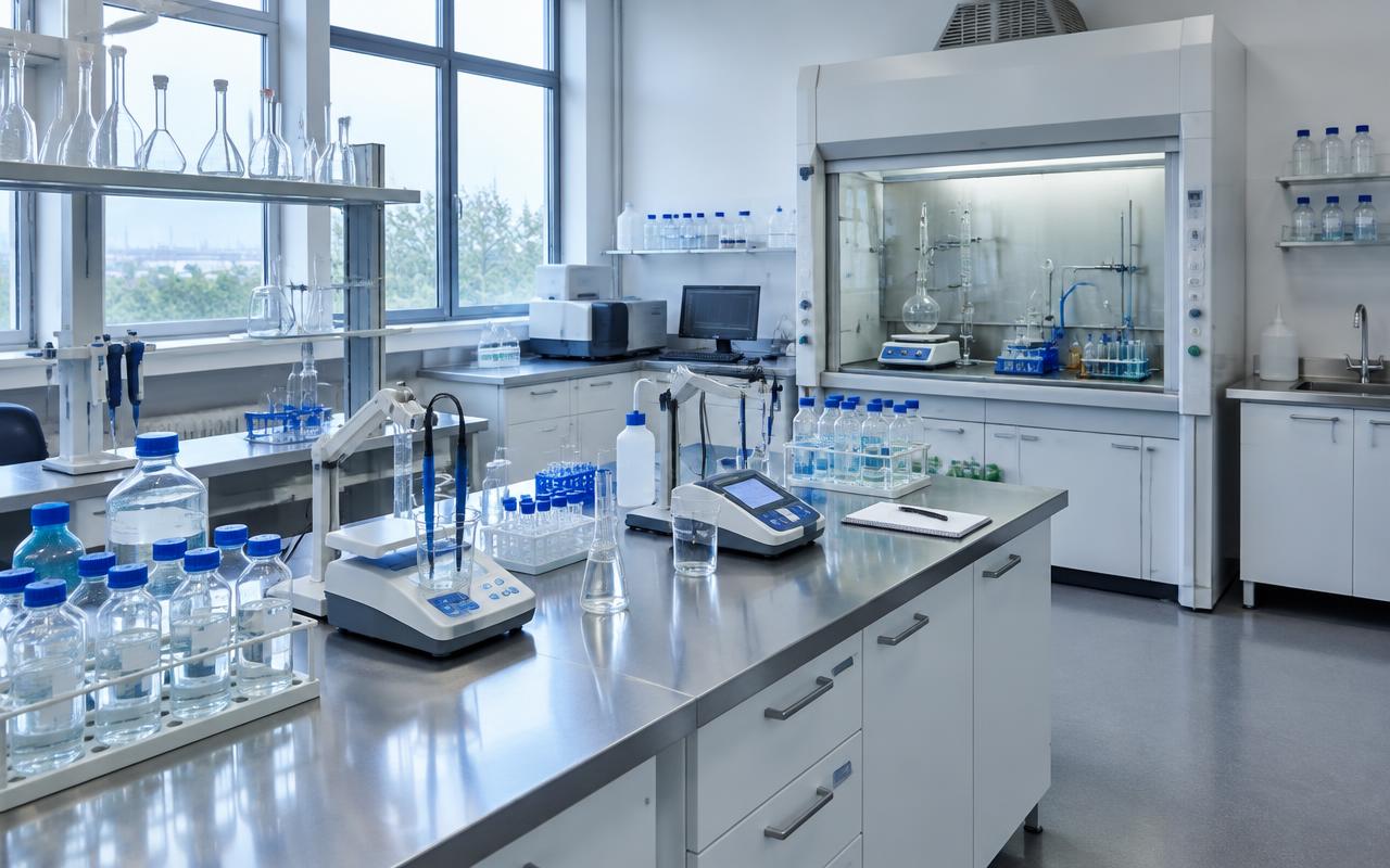 Tecnico di laboratorio al lavoro con strumentazione analitica